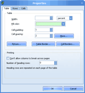 Table properties dialog with ThemeEngine