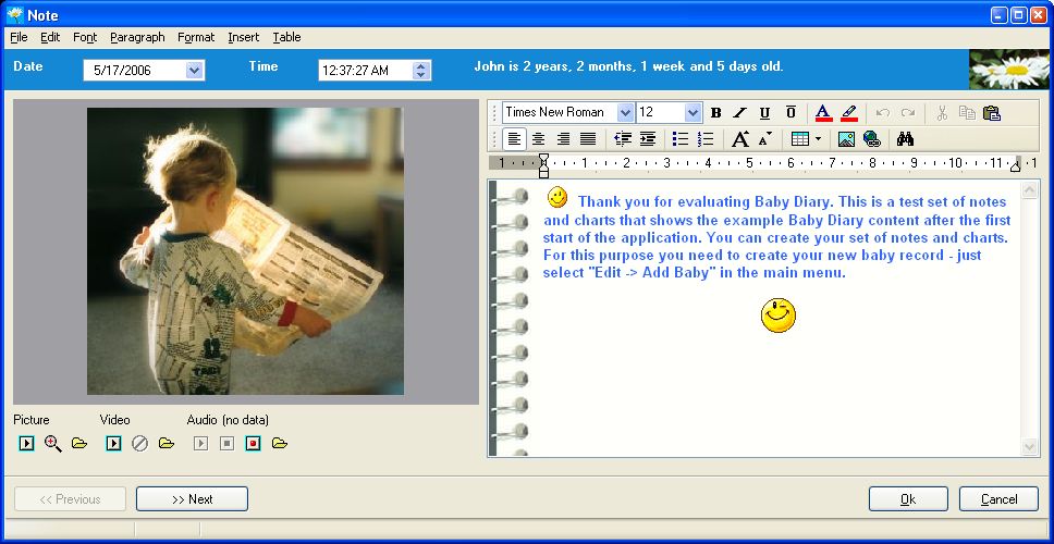 Baby Diary's note editor