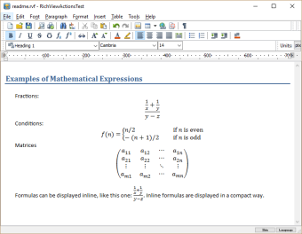 Mathematical expressions in the editor