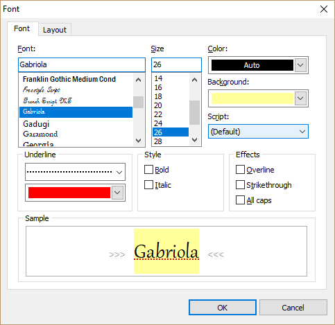 Font dialog