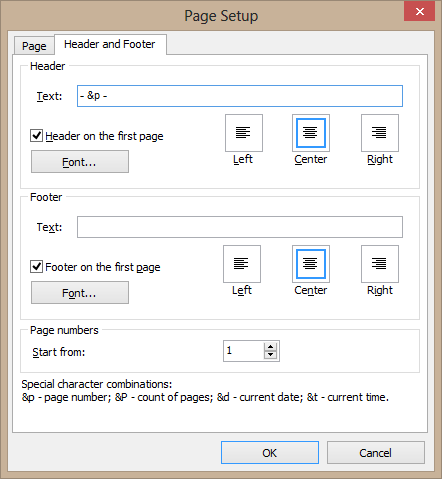 Page setup in RichViewActions: headers and footers