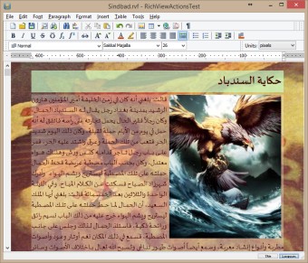 Arabic text processed using Uniscribe, distributed paragraph alignment, semitransparent paragraph background