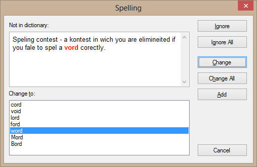Spelling dialog in Microsoft Word style used for HunSpell, ASpell